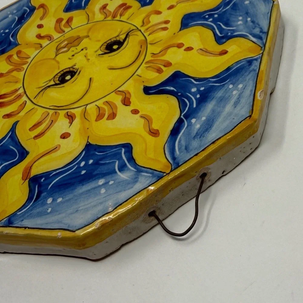 Galfano Selinunte Italian Ceramic Sun Face Wall Plaque Octagon celestial 6 in